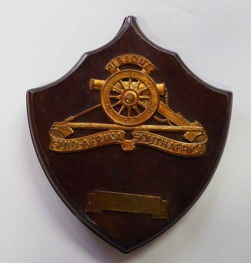 South African Field Artillery plaque awarded to J.P. Van der Merwe 1963