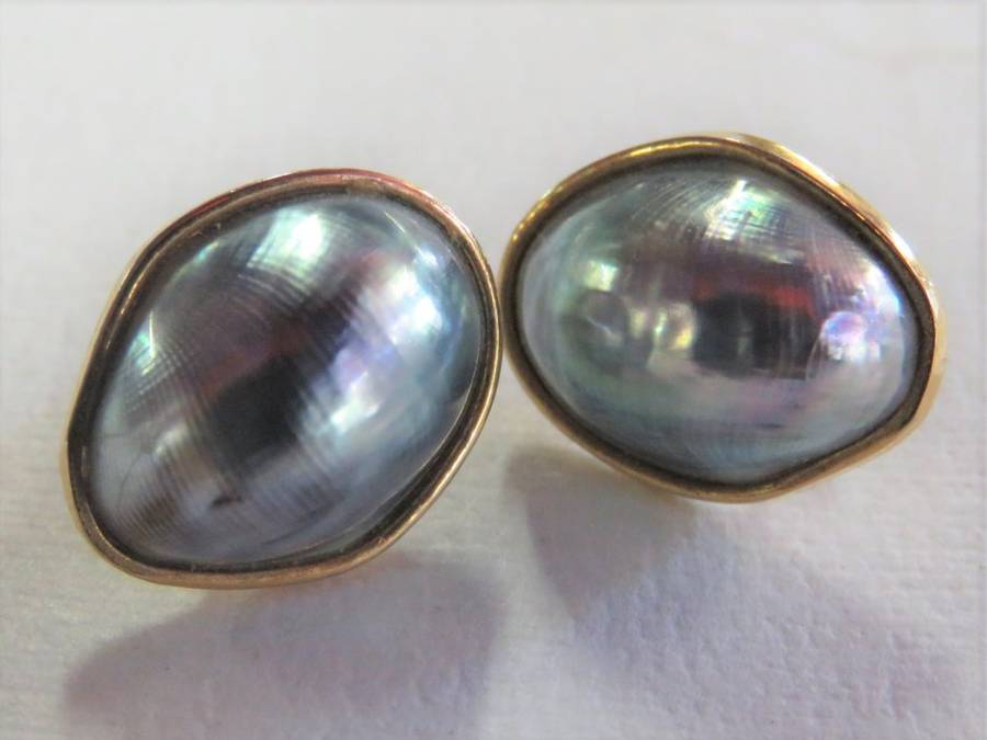 Pair of Mabe pearl earrings with gold colour trimmings