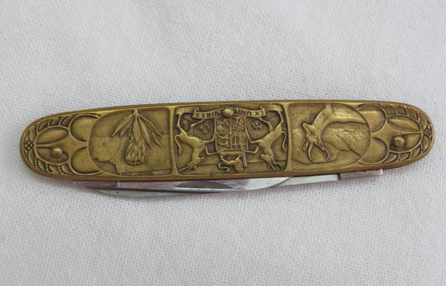 1652-1952 Johan van Riebeeck festival brass handle pocket knife - Inox