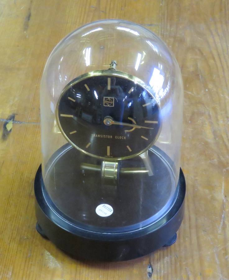 Vintage National Transistor clock with glass dome - Working - Sizes in description below