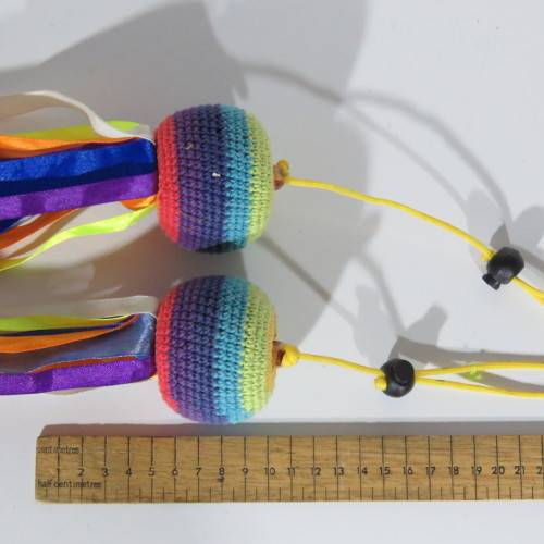 Pair of Artistic Poi Ribbon balls - Length 108 cm