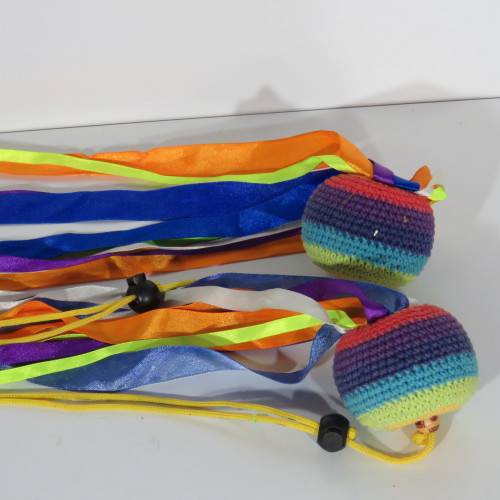 Pair of Artistic Poi Ribbon balls - Length 108 cm