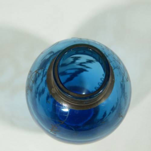 Mini blue glass urn with silver cladding