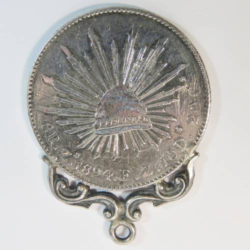 1894 Mexico 8 Real F2 made into pendant - 90% silver