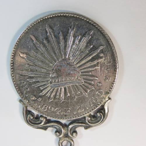 1894 Mexico 8 Real F2 made into pendant - 90% silver