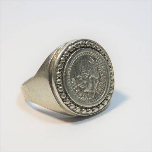 Sterling silver Mexican Pesos coin ring - Weighs 7.7grams - Size: S