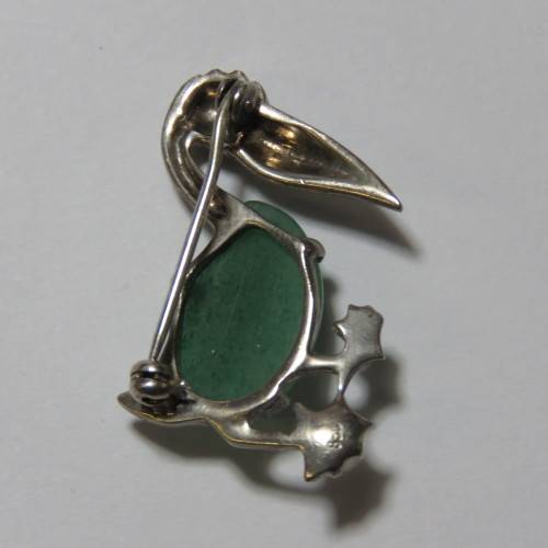 Vintage silver pelican brooch with green stone - Weighs 6.4 grams