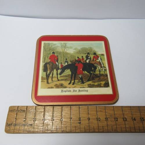 Set of 6 vintage traditional English for Hunting coasters - Two are damaged