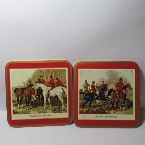 Set of 6 vintage traditional English for Hunting coasters - Two are damaged