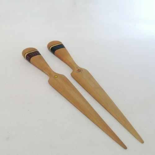 Pair of vintage yellow wood letter openers