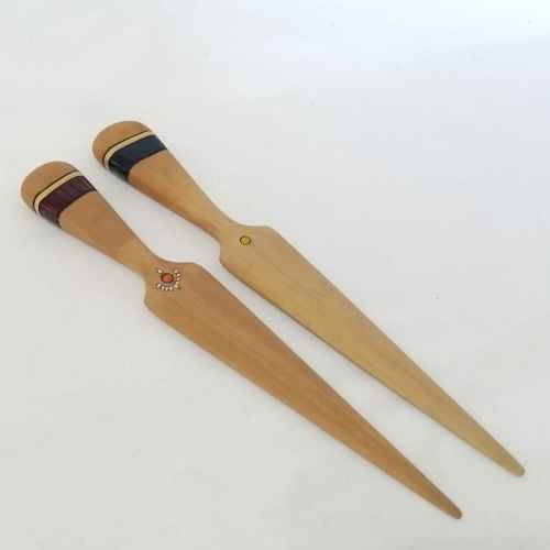 Pair of vintage yellow wood letter openers