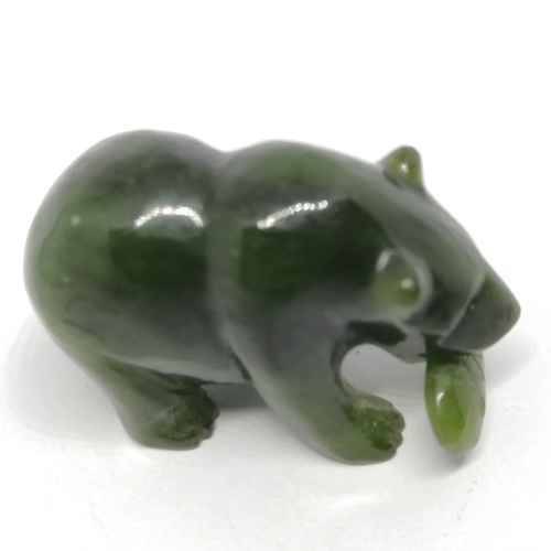 Vintage Jade grizzly bear with fish figurine