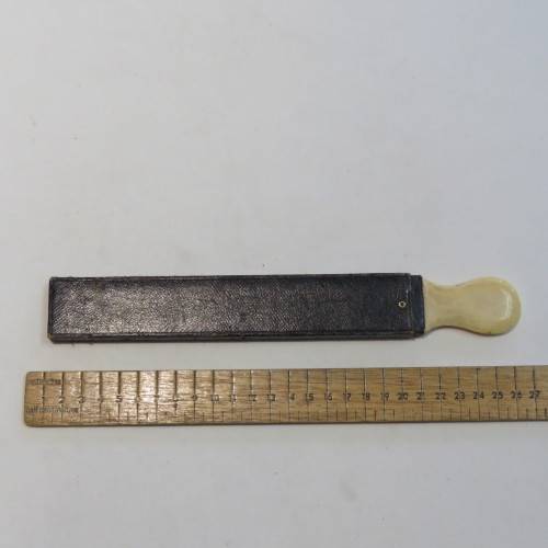 Antique Razor sharpener in slide box - With Monogram MM on handle