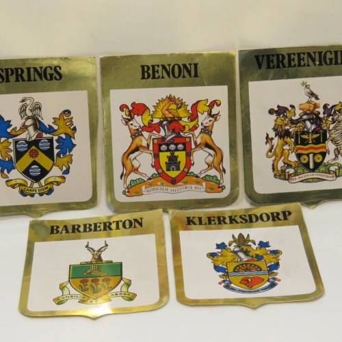 Lot of 5 vintage caravan Town Emblem stickers - Unused