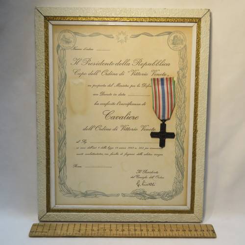 Italian Order of Vittorio Veneto medal issued to Sieli Gaspare with certificate