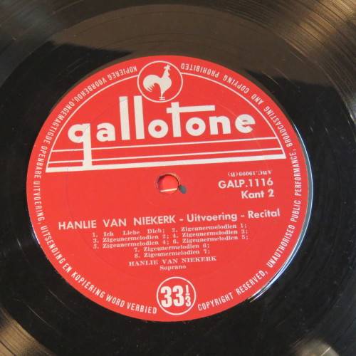 Vintage Music LP 33 rpm Hanlie van Niekerk - Uitvoering - 1960`s - GALP 1116