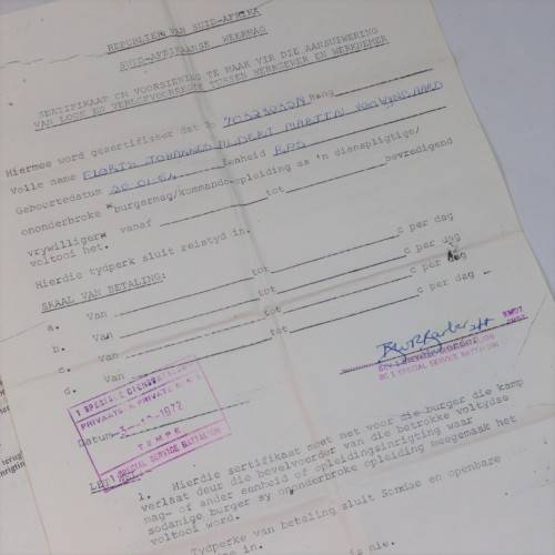 Lot of SADF kit issue documents of FJAM van Wyngaard