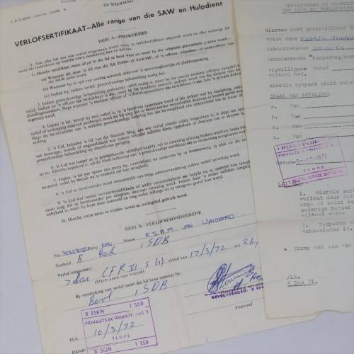 Lot of SADF kit issue documents of FJAM van Wyngaard