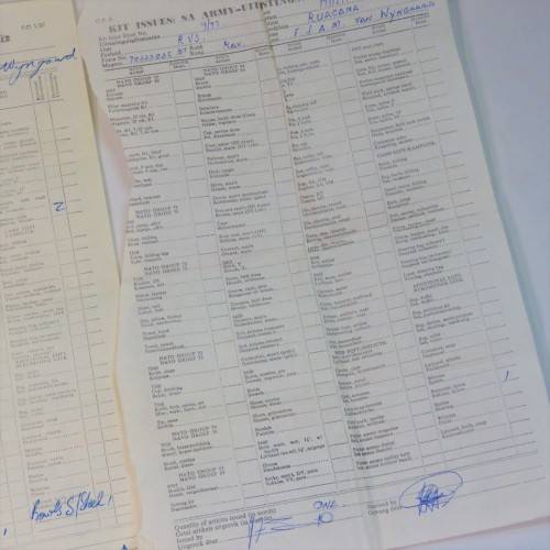 Lot of SADF kit issue documents of FJAM van Wyngaard