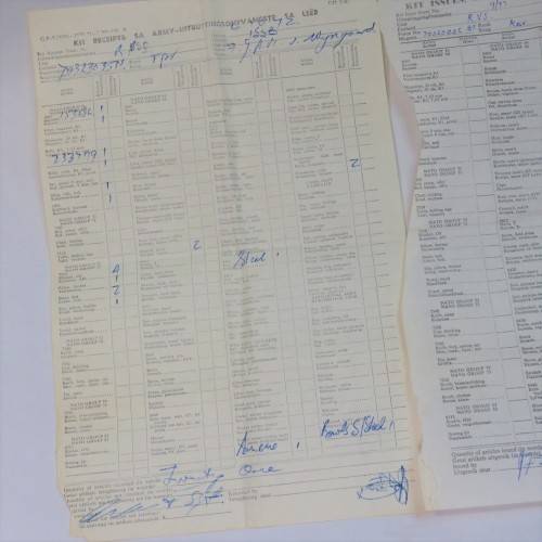 Lot of SADF kit issue documents of FJAM van Wyngaard