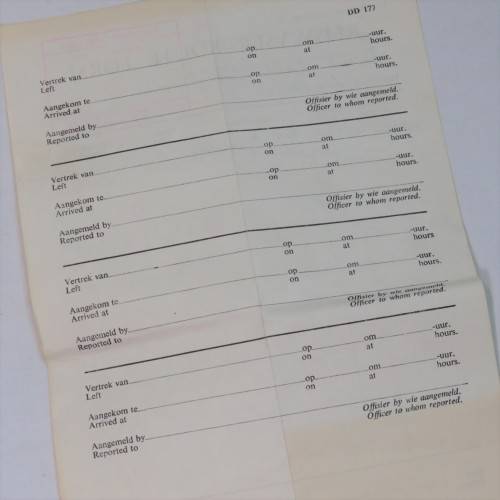 SADF Route Form to sergeant FJAM van Wyngaard from Leeudoringstad to Bloemfontein