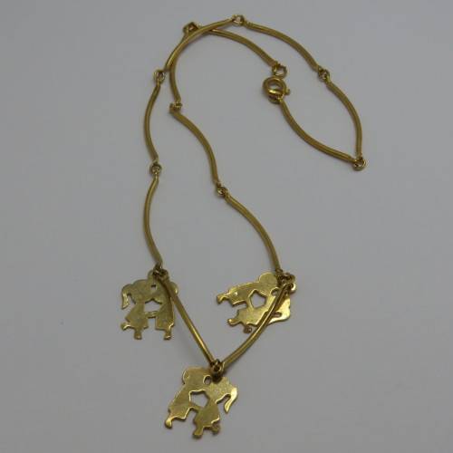Vintage goldplated necklace with peanuts characters plus extra silver color necklace - Length 19 cm