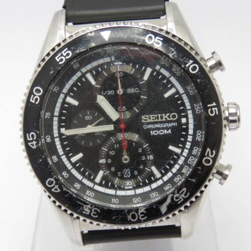 Seiko Quartz Chronograph mens watch - Scratched glass and bezel - Working - 7T92-OTHO