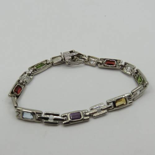Lot of 5 silver look alike bracelets with colored stones - never used