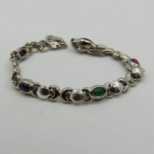 Lot of 5 silver look alike bracelets with colored stones - never used