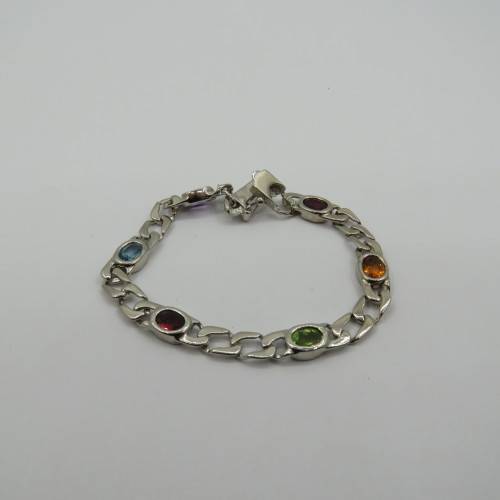 Lot of 5 silver look alike bracelets with colored stones - never used