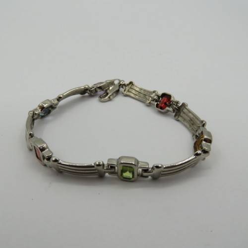 Lot of 5 silver look alike bracelets with colored stones - never used