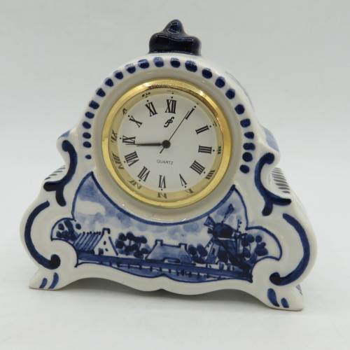 Vintage Delft mini porcelain quartz clock