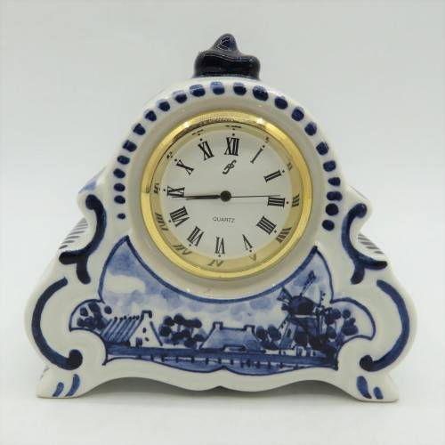 Vintage Delft mini porcelain quartz clock