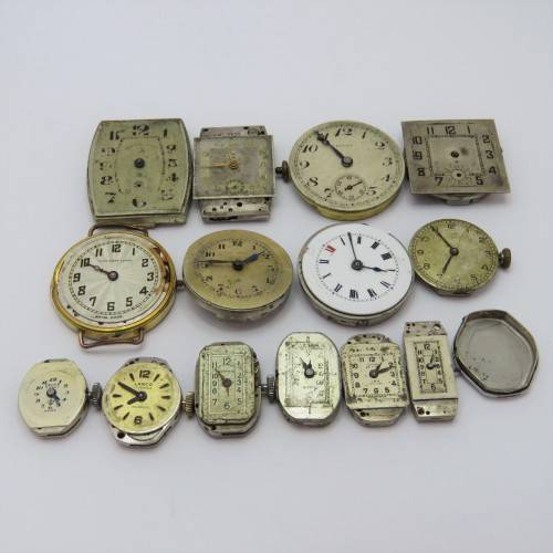 Lot of 14 mechanical watch movements for spares