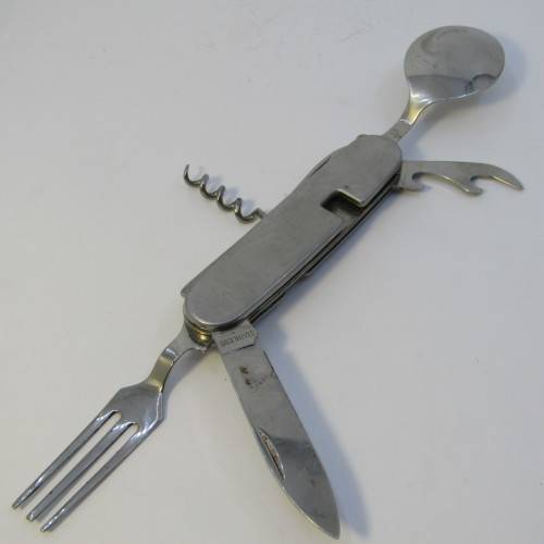 Stainless steel pocket knife with fork and spoon - Hobo knife