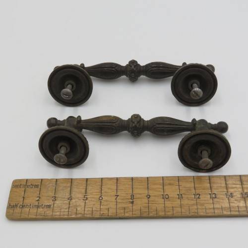 Pair of vintage casted bronze door handles