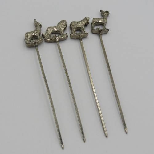 Set of 4 white metal cocktail sticks