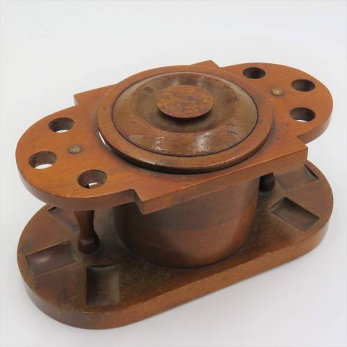 Vintage wooden humidor with stand for 6 smoking pipes