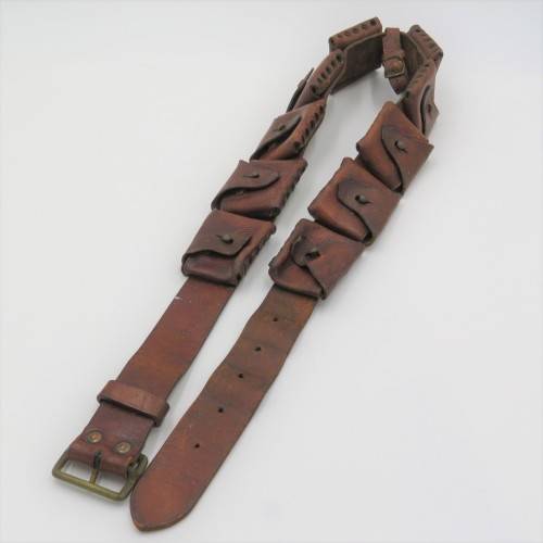 Boer War 10 Pocket / 50 rounds leather .303 ammo bandolier - Length 128 cm