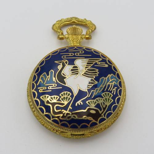 Full hunter quartz pocketwatch with enamel bird design - Needs battery