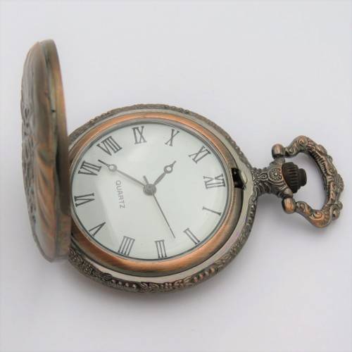Full hunter quartz pocketwatch with sailing ship motif - Needs battery