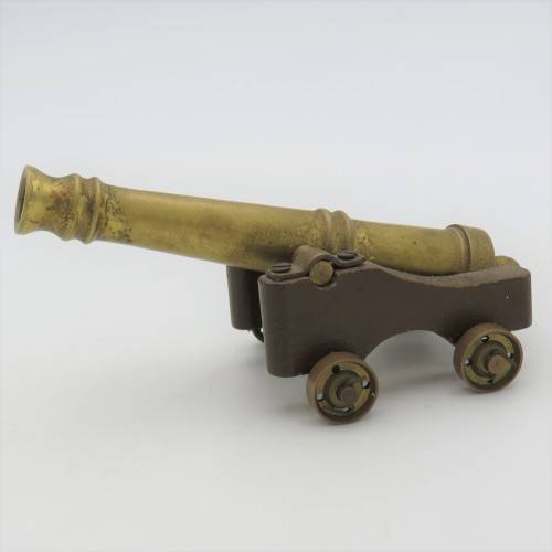 Vintage brass and wood cannon model