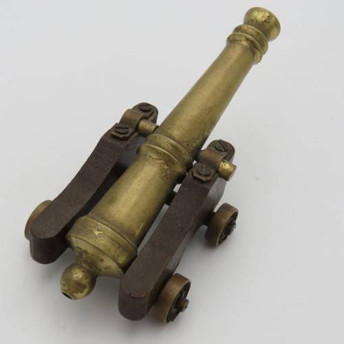 Vintage brass and wood cannon model