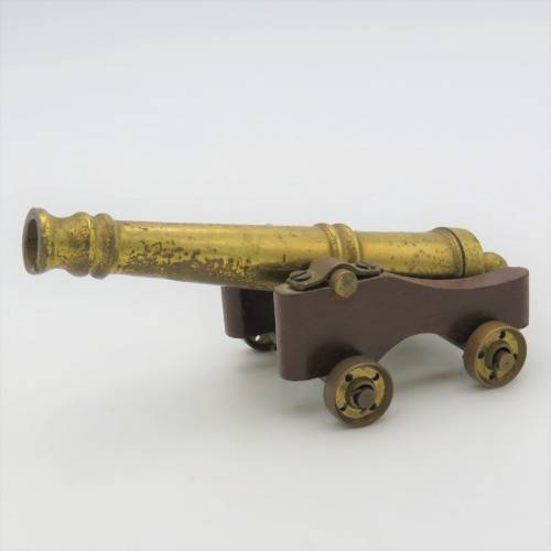 Vintage brass and wood cannon model