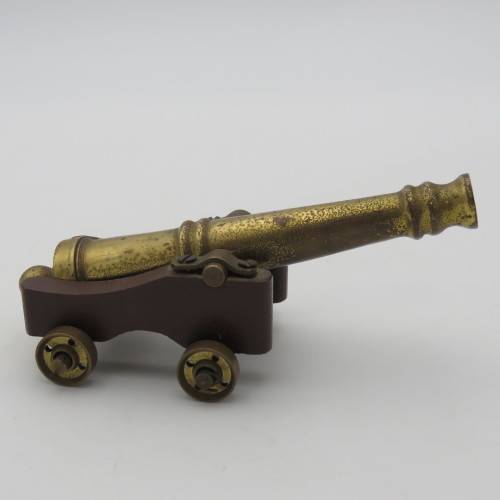 Vintage brass and wood cannon model