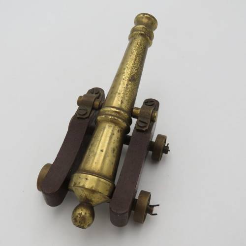 Vintage brass and wood cannon model