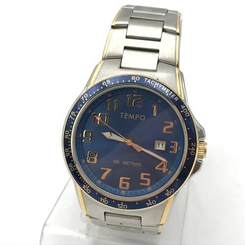 Tempo Quartz mens watch with blue dial - working