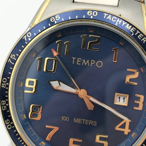 Tempo Quartz mens watch with blue dial - working