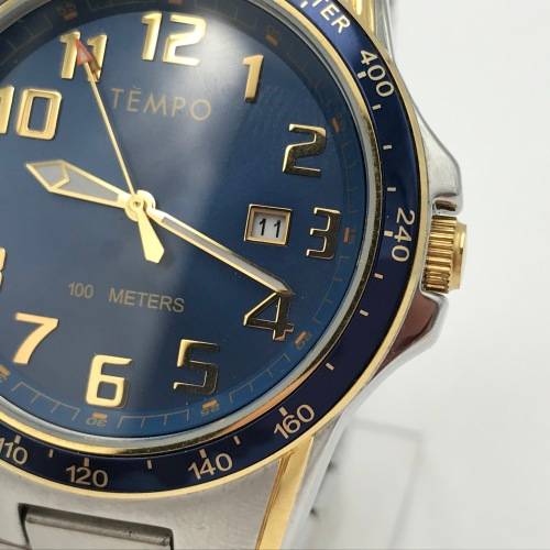 Tempo Quartz mens watch with blue dial - working