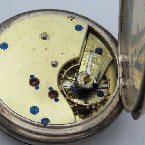 Antique sterling silver full hunter pocket watch - Working - Inscribed Francis Wilson Wright